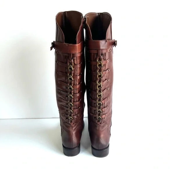 Beautiful Gianni Bini Chain Back Tall Wide Calf Leather Boots •Size Women’s 7M 🍁 - Picture 6 of 16